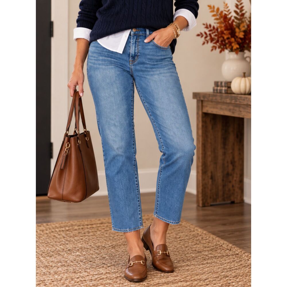 J.CREW Vintage Straight Leg Crop High Rise 28 Women's Stretch Jeans Raw Hem